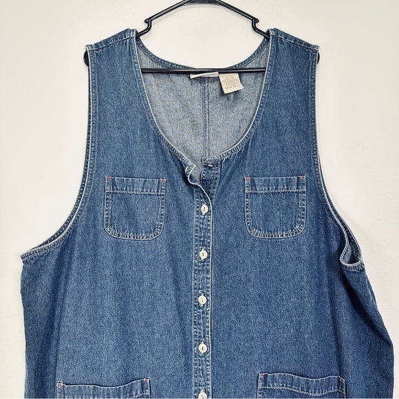 Vintage Expressions Plus Size Denim Jean Sleeveless Button Down Dress Size 3X - Picture 2 of 12